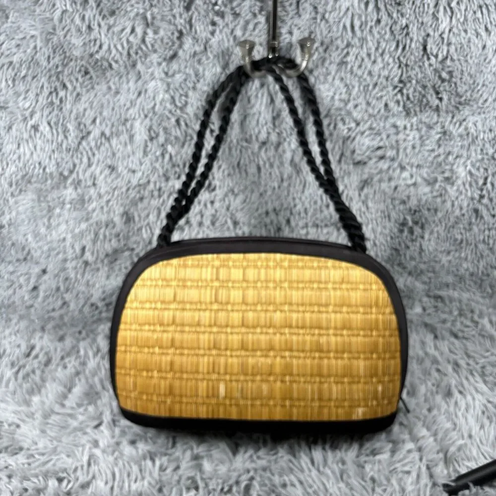 Sea Grass Woven Purse Saraye Tatami‎ Beige Green Straw Satchel Zipper Clamshell